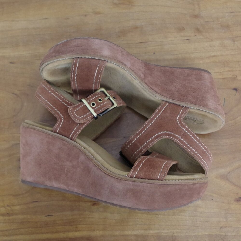 Clarks Brown Suede Platform Wedge Sandals 9M - Picture 4 of 8